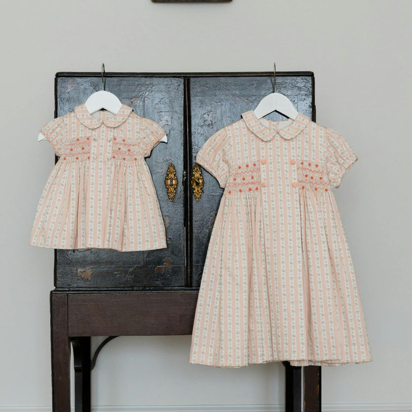 Pink Floral Stripe Arcadia Girl Hand-Smocked Dress