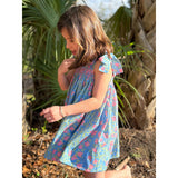 Loblolly Dress in Blue with Pink Bougainvillea