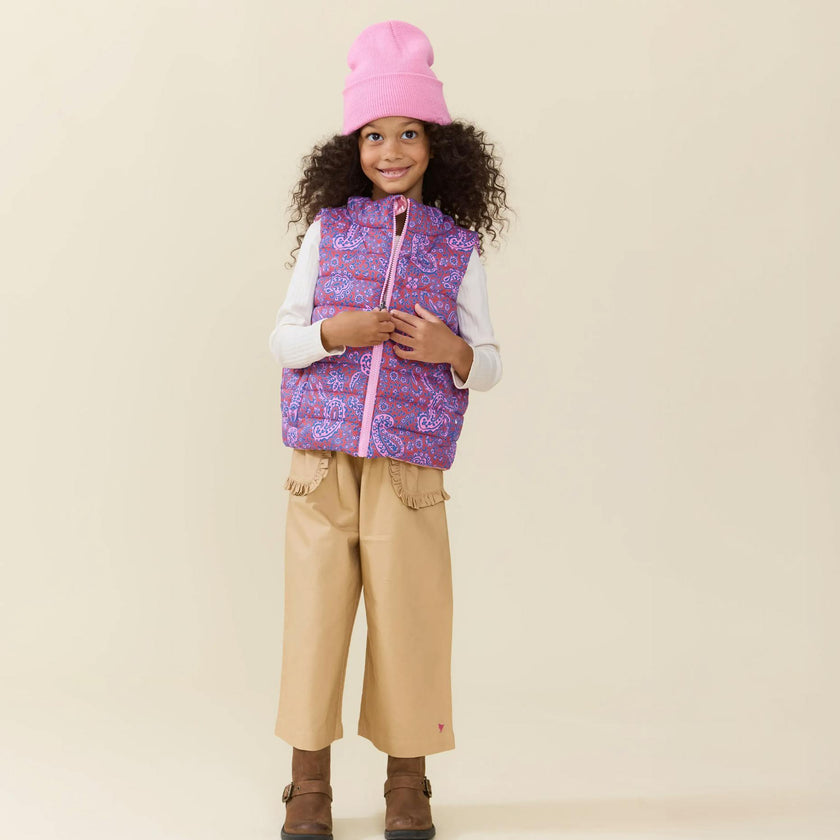 Girls Reversible Riley Vest - Purple Paisley Vines