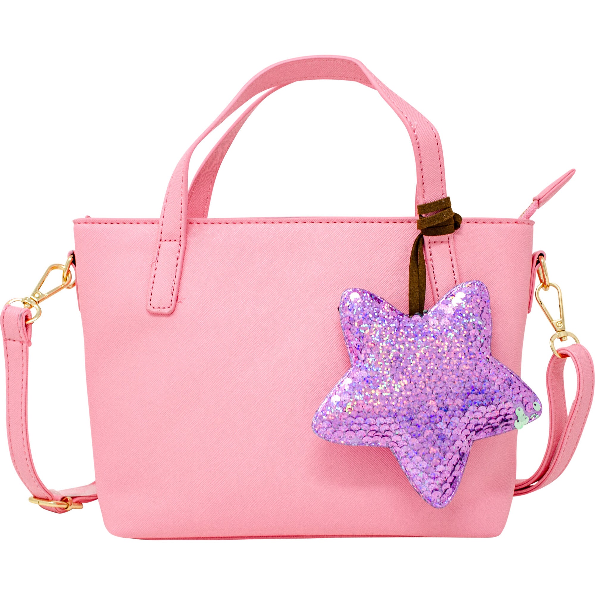 Faux Leather Tote Shoulder Strap Handbag With Sequins Star Charm