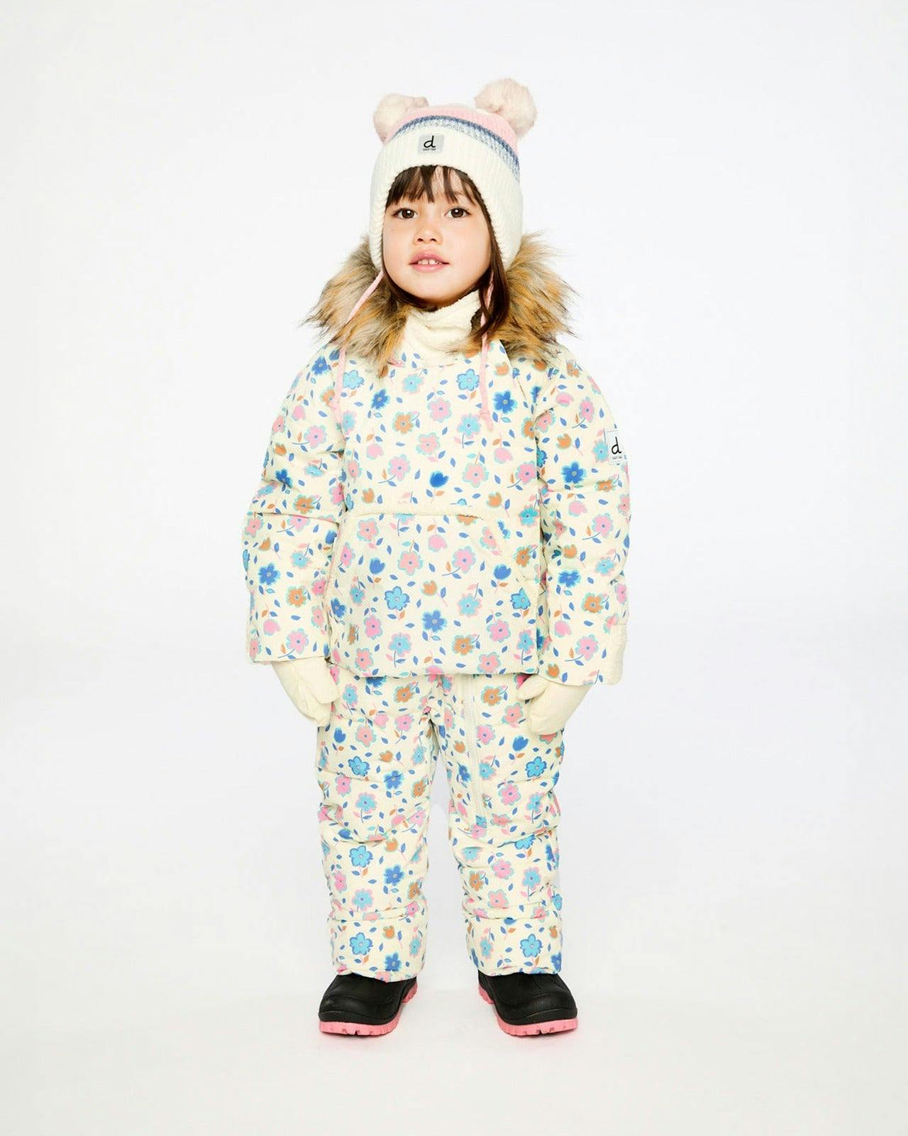 Baby Snug One Piece Snowsuit Adapted For Car Seats White With Floral Print