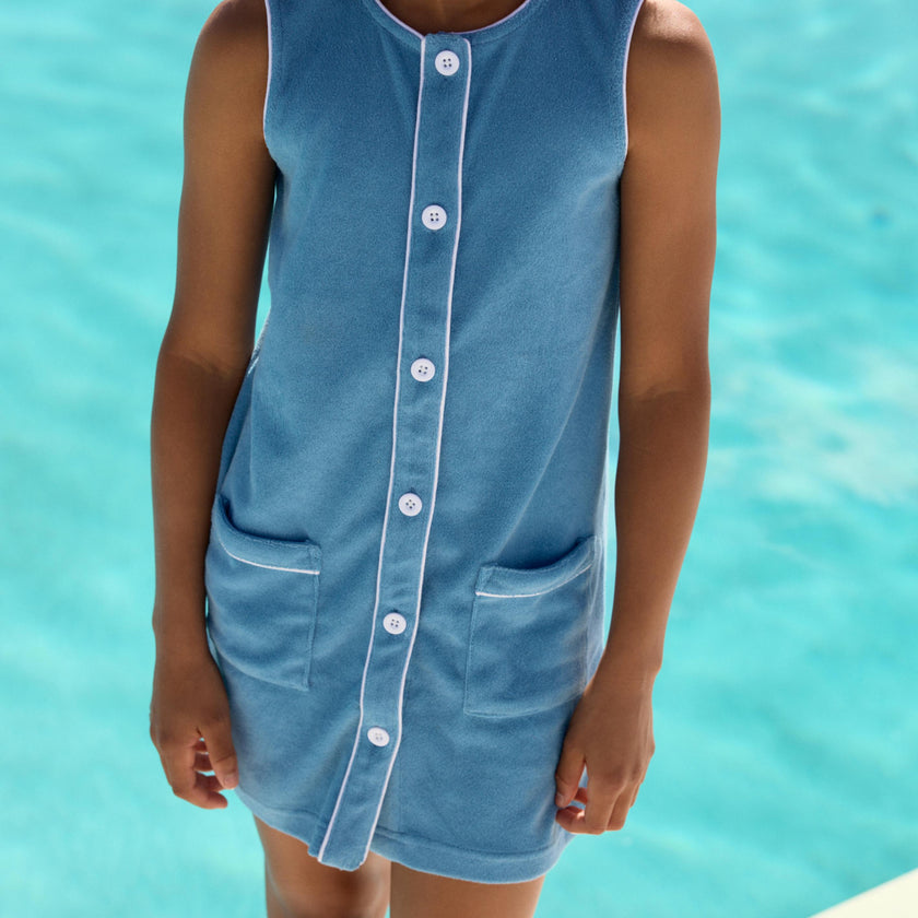 girls cerulean blue button down dress