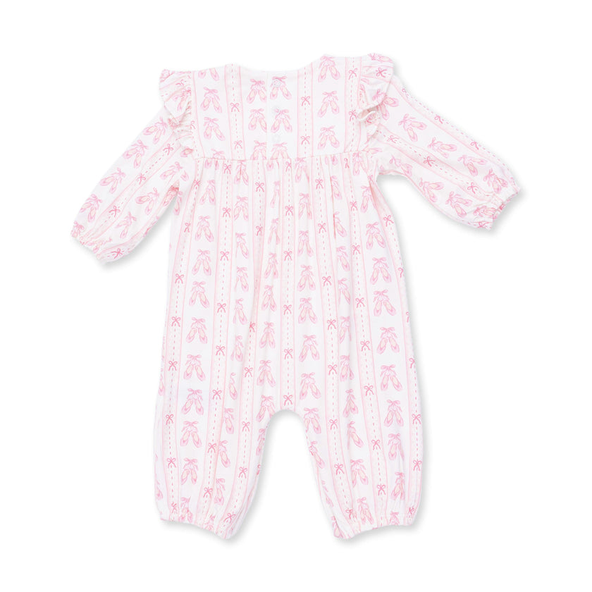 Ballet Shoes Ribbon Stripe - Ruffle Sleeve Snap Romper