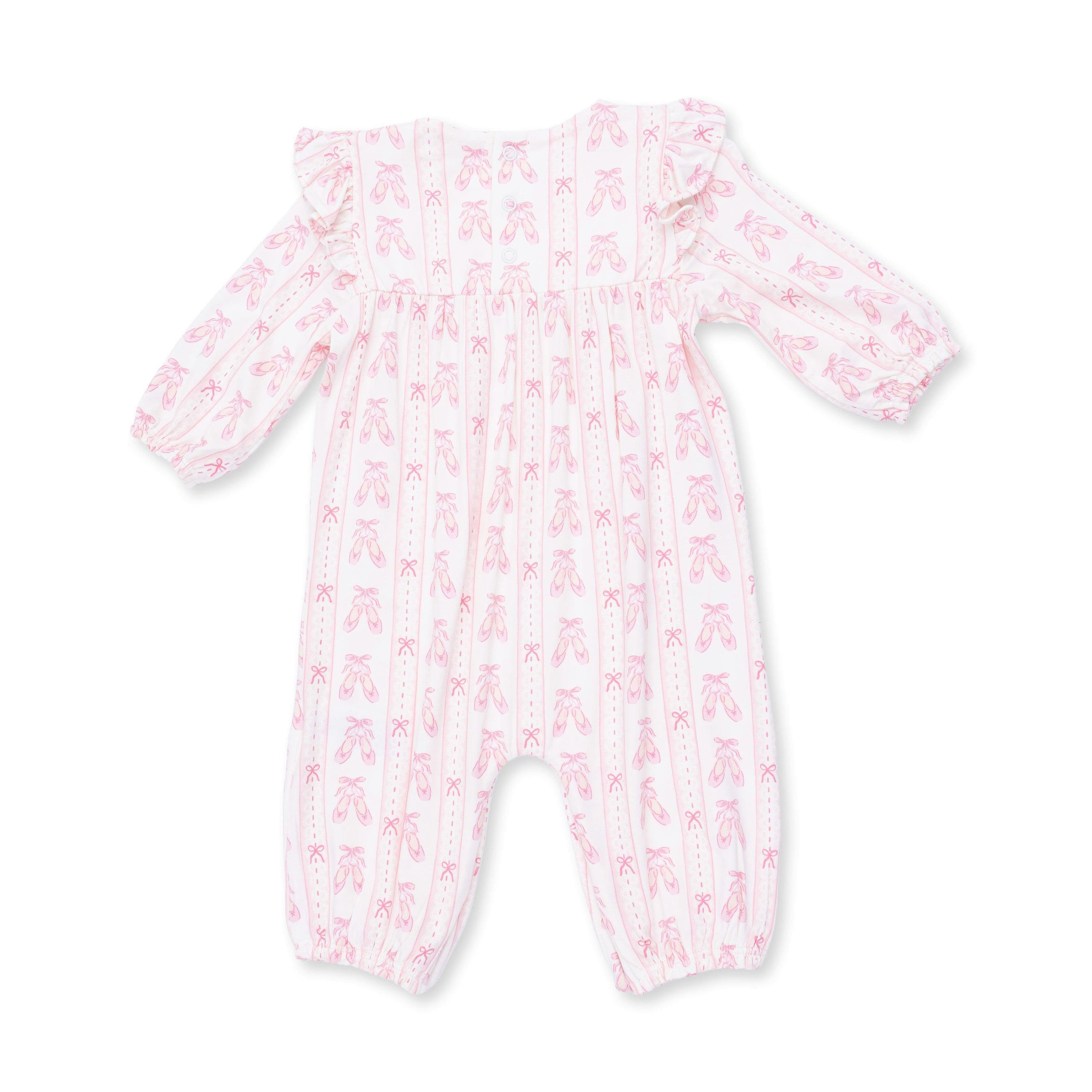 Ballet Shoes Ribbon Stripe - Ruffle Sleeve Snap Romper
