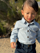 JASPER Pale Blue Chambray Woven Onesie