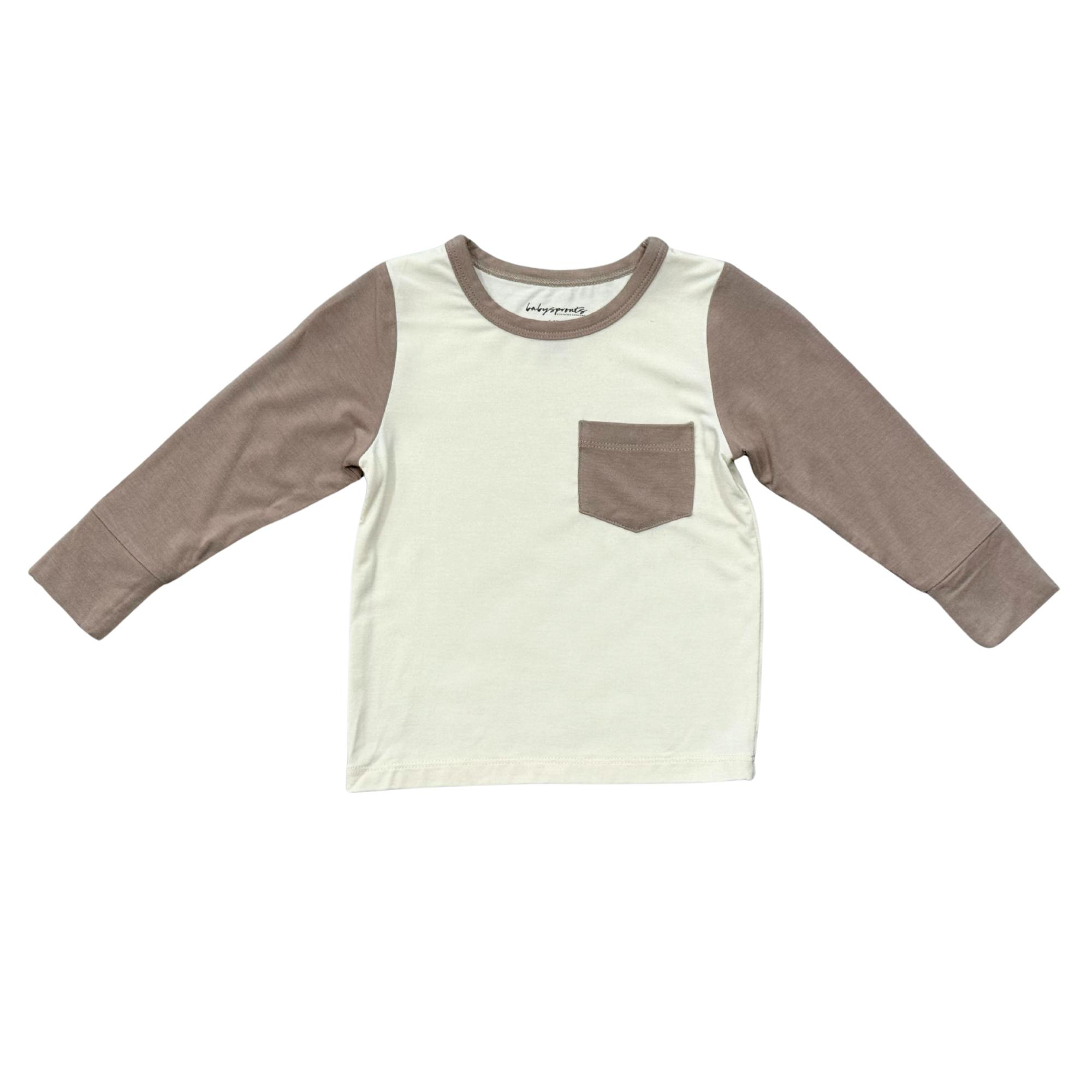 Boys Long Sleeve Colorblock Pocket Shirt in Portabella