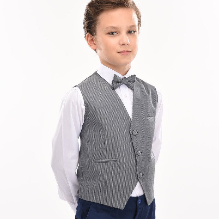 Gray Micro Print Vest & Bowtie