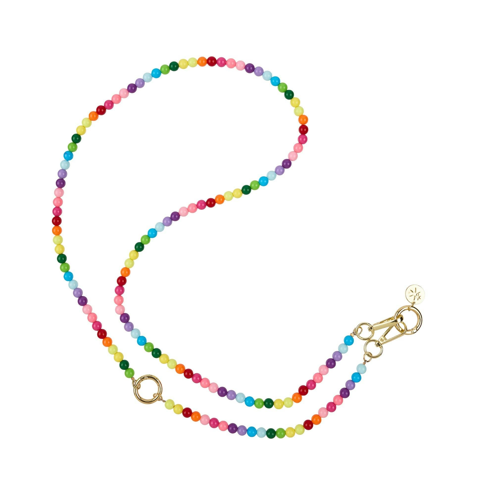 Packed Party Bead the Way Rainbow Beaded Phone Chain - 26-Inch Multicolor Beaded Chain with Gold Clips and Keyring Clasp for Phone Cases and Pouches