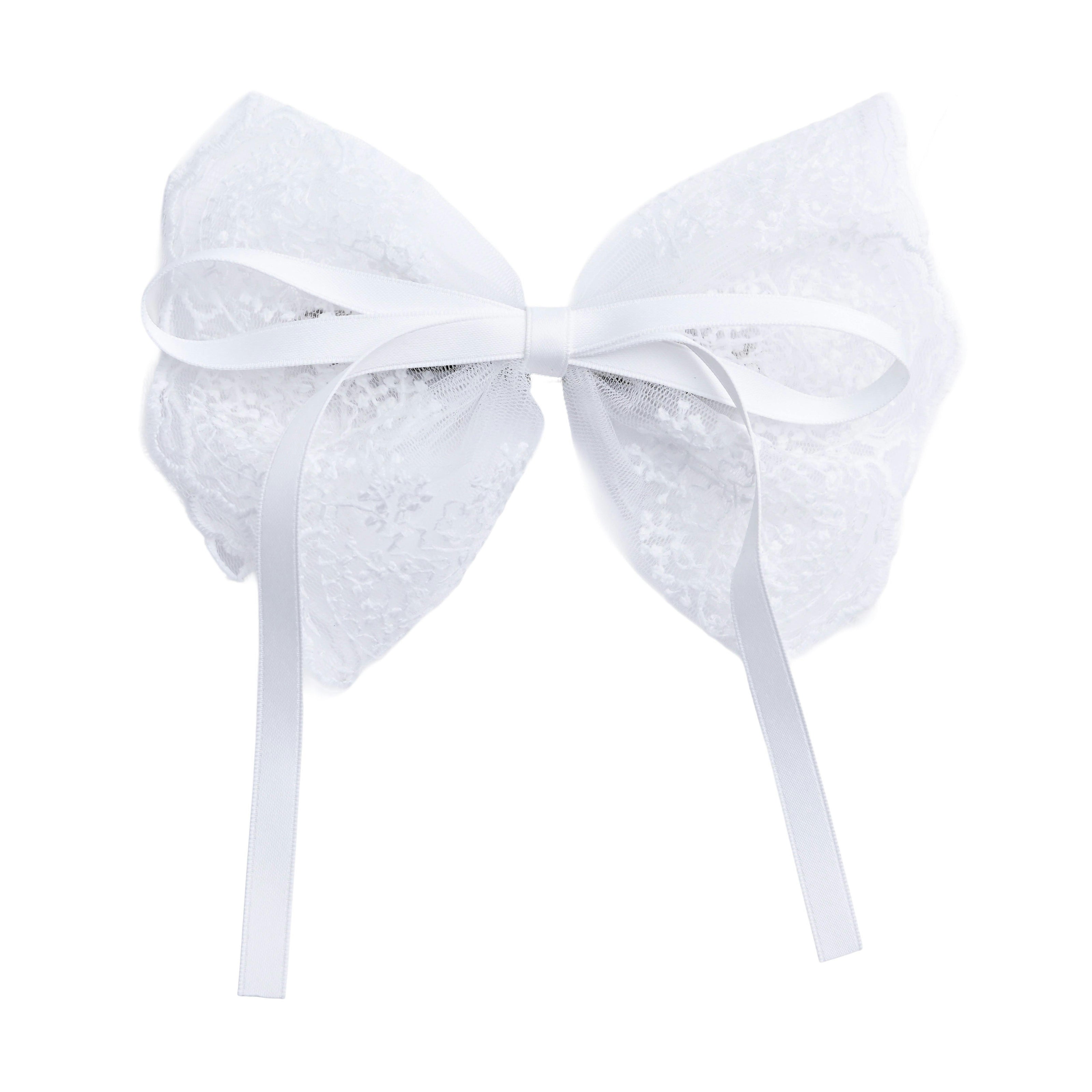 White Layered Tulle & Satin Ribbon Hair Clip