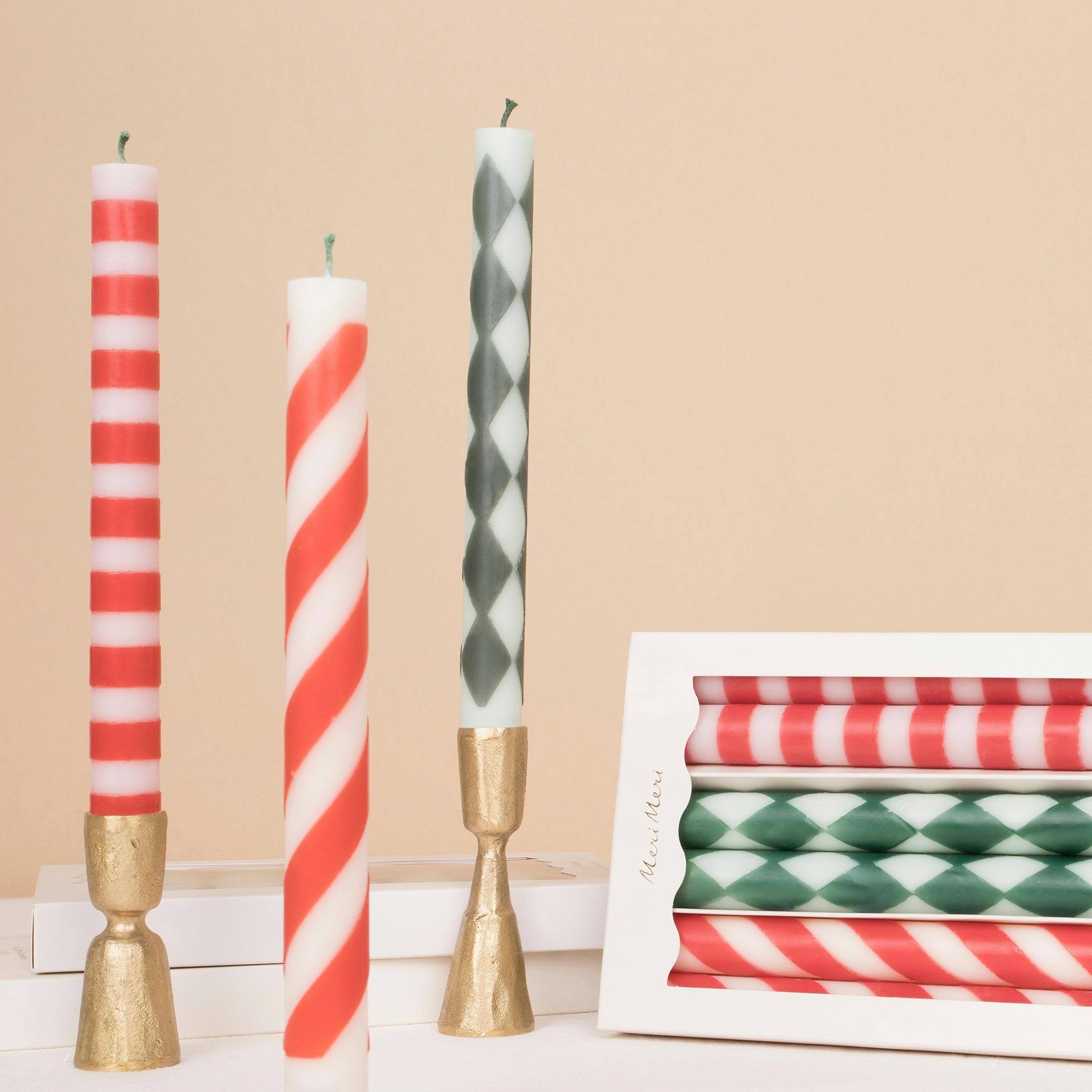 Festive Stripe Table Candles