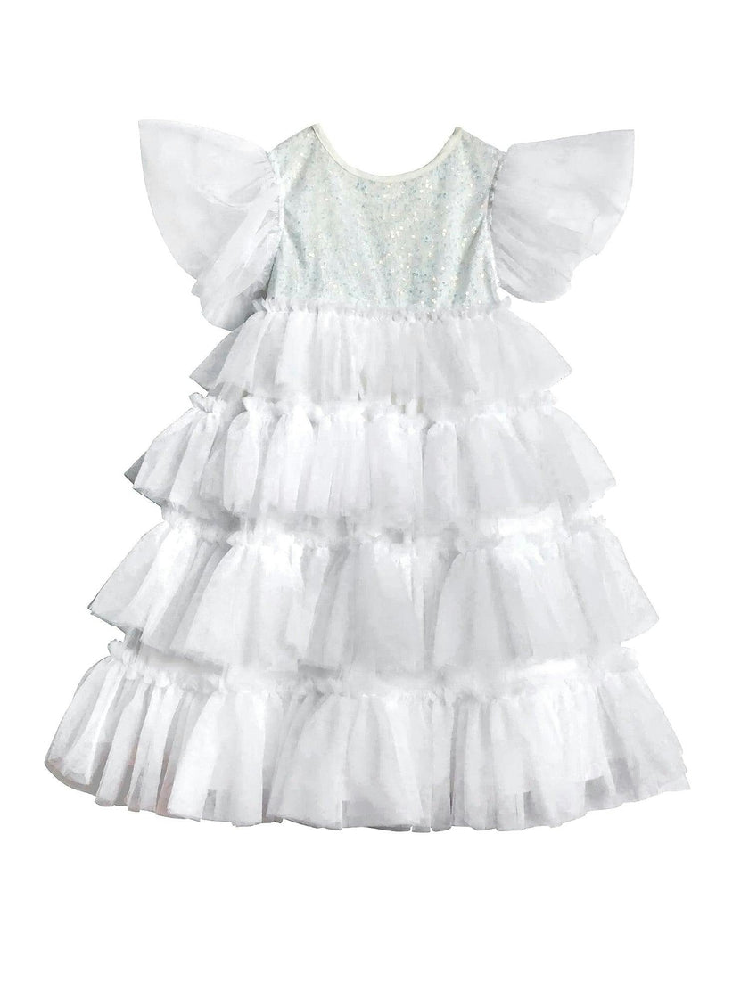 White Tulle Ruffle Dress For Girls