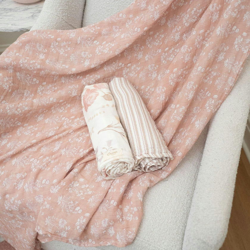 Violet Cotton Muslin Swaddle Blanket Set (Wildflower, Set of 3)