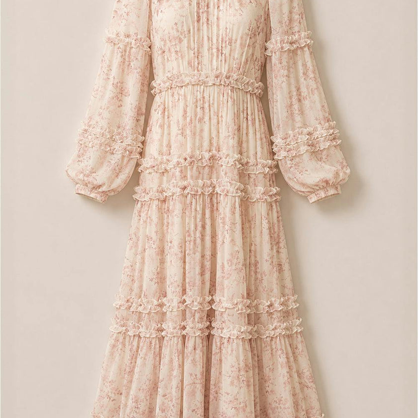 Geneva Dress in Banana Creme Aquarelle Fleur