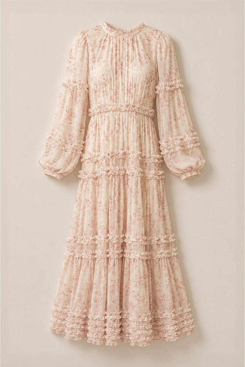 Geneva Dress in Banana Creme Aquarelle Fleur