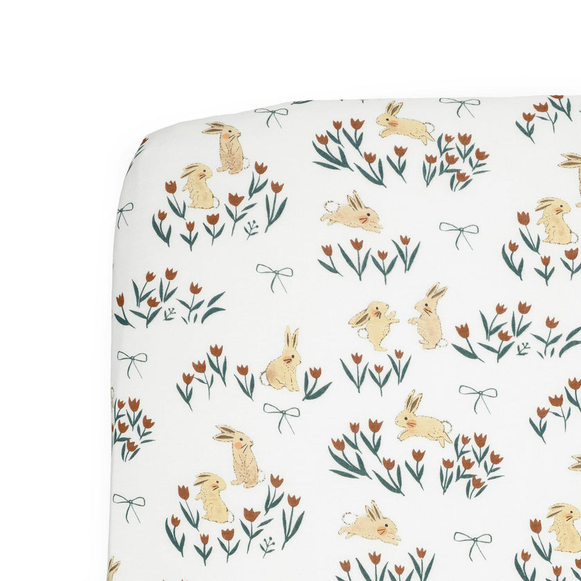 Stretch Knit Crib Sheet - Bunnies and Tulips