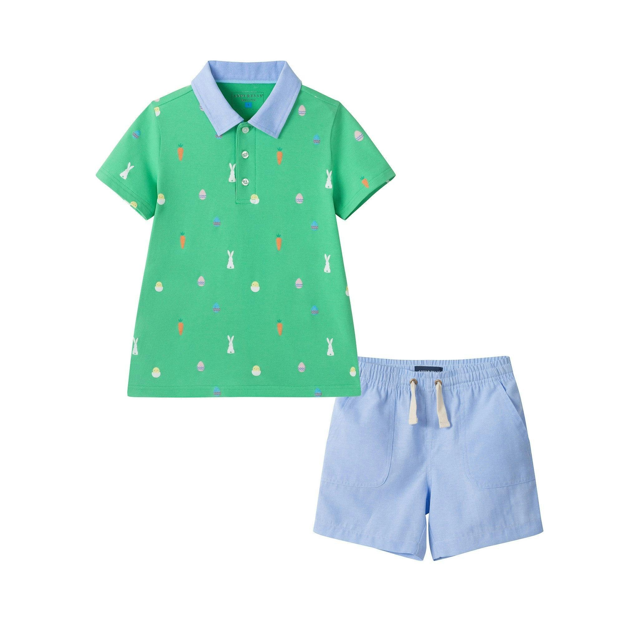 Boys Knit Polo & Short Set | Bunny Toss