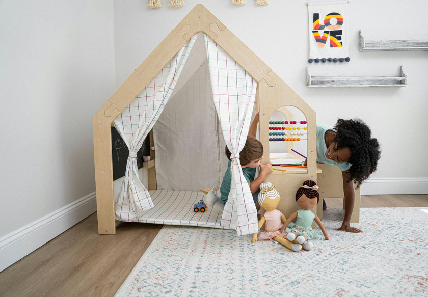 Flair | Indoor Wooden Playhouse with Desk, Chair & Chalkboard for Toddlers and Kids