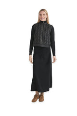 Cable Knit Quilt Sweater With Belt