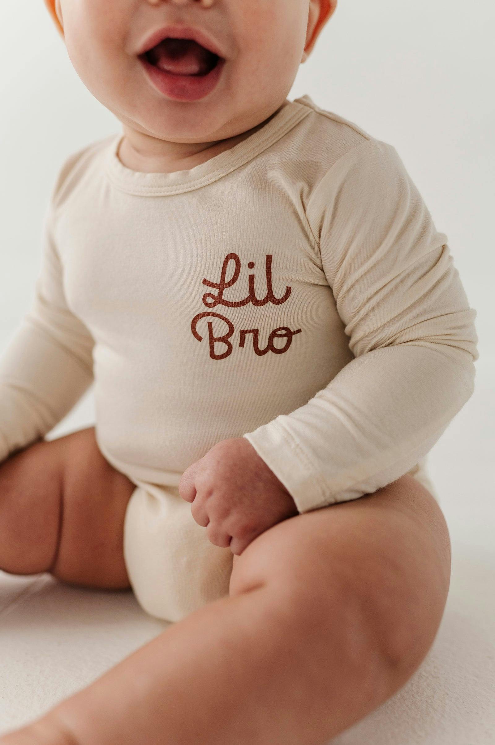 Baby Boy Long Sleeve Bodysuit in Lil Bro in Cream