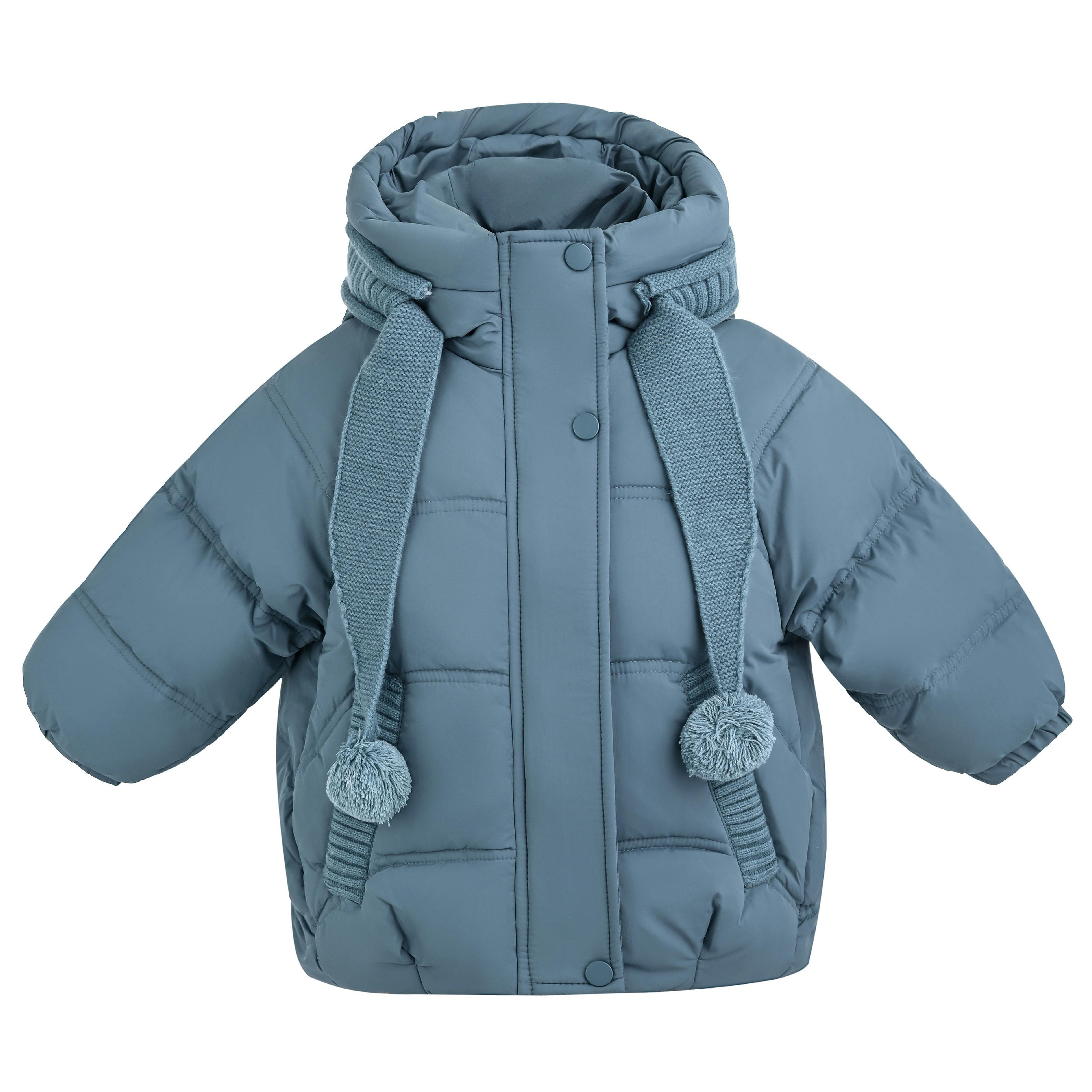 Blue Pom-Pom Puffer Jacket