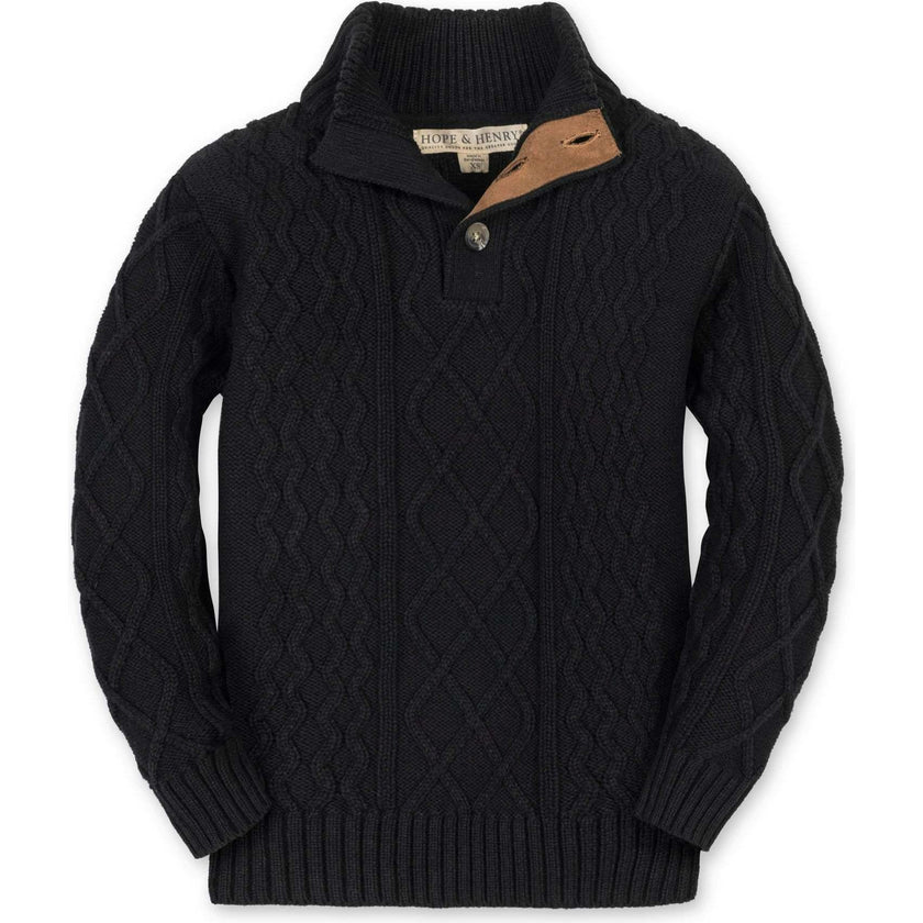Organic Mock Neck Cable Sweater, Black