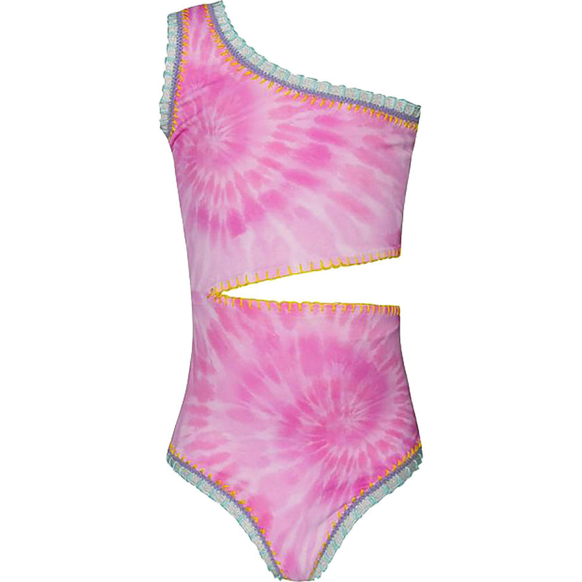 Rainbow Embroidered One Shoulder Cut Out One-Piece, Prints