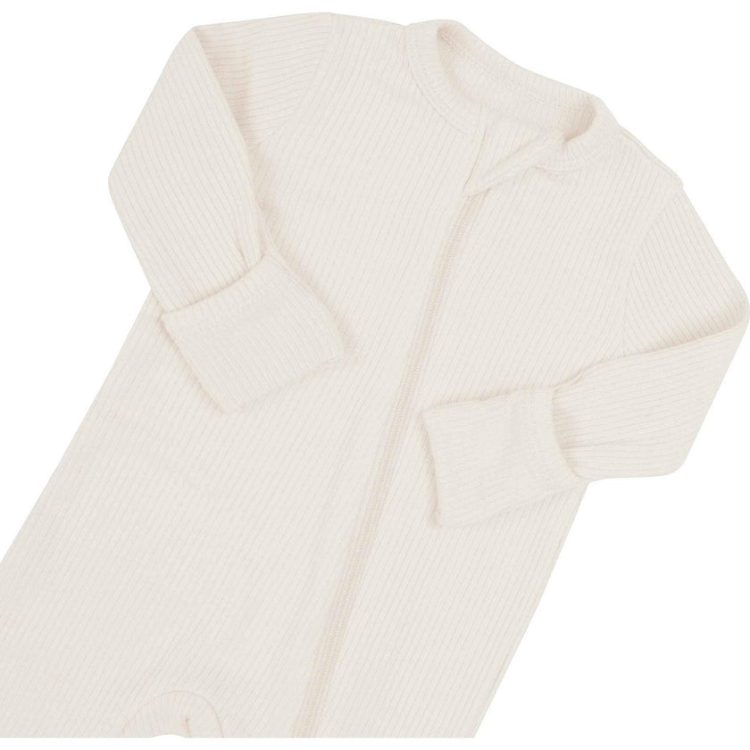 Ribbed Zipper Romper, Oat