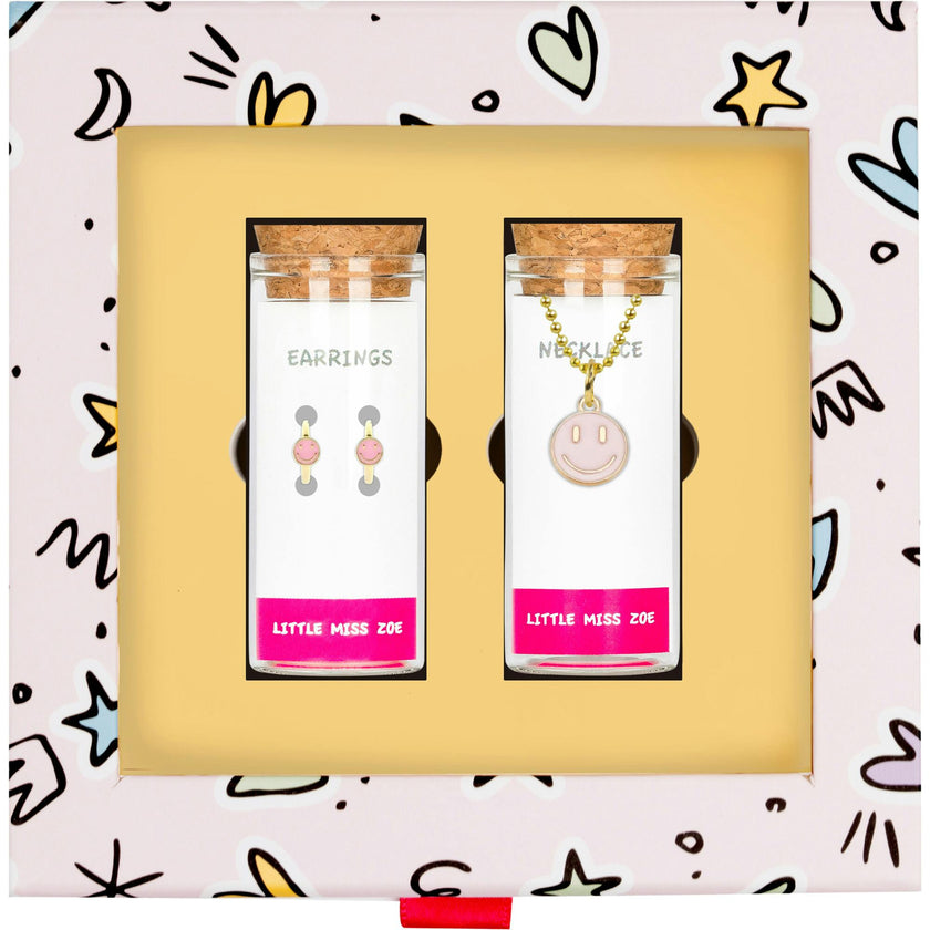 Pink Smiley Necklace and Earrings Gift Set