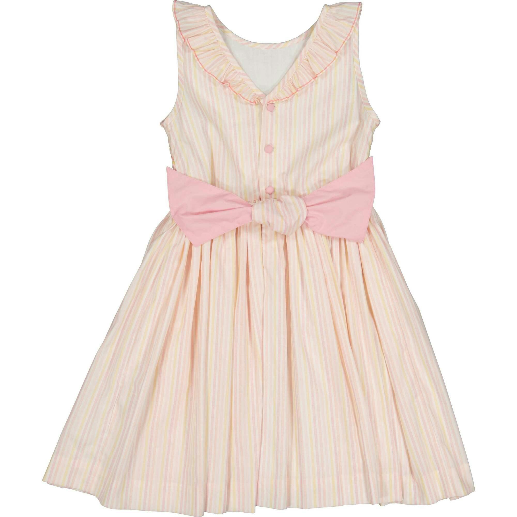 Capucine Blue Yellow Stripe Sleeveless Smocked Dress
