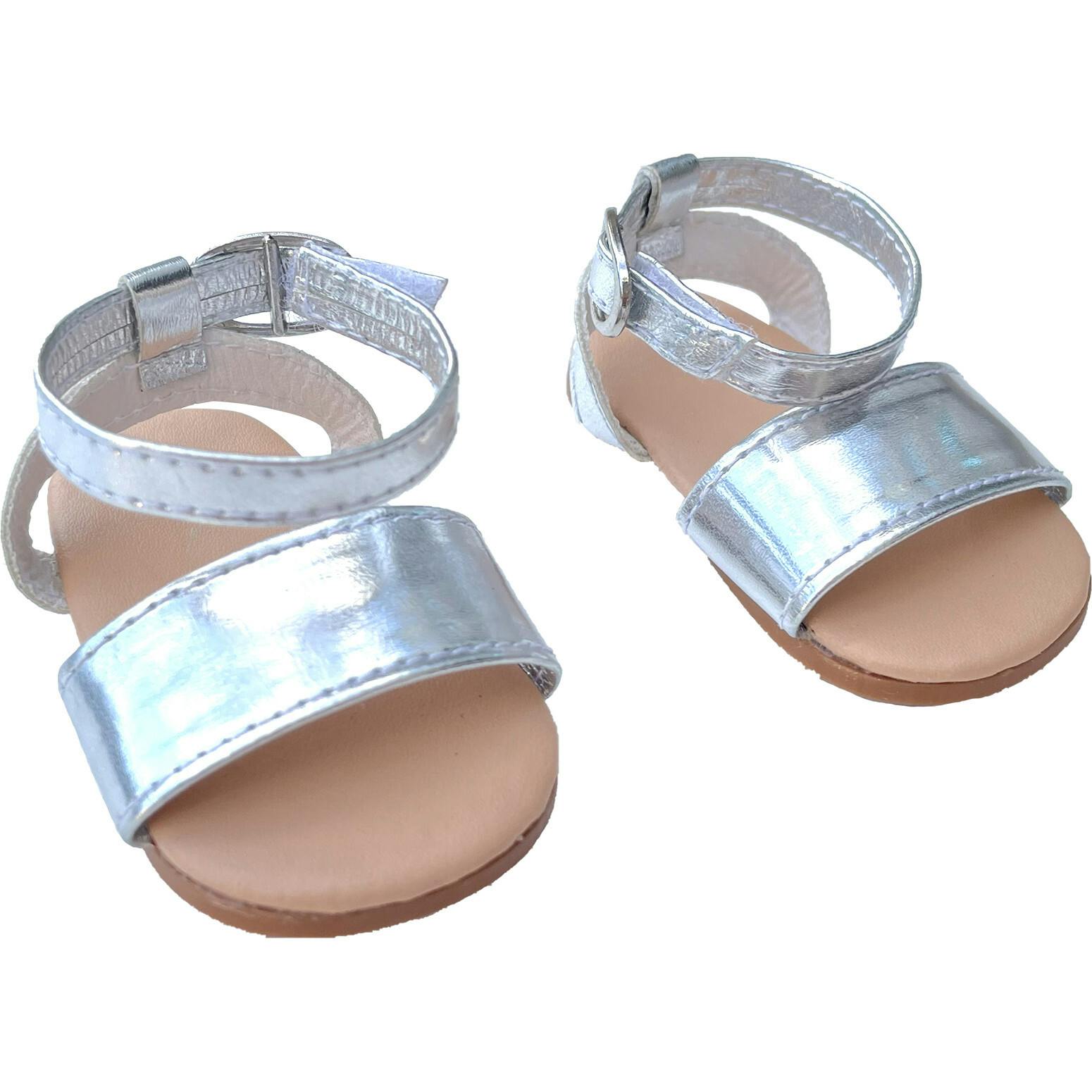 Sophia's Stripe Satin Party Dress with Silver Sandals for 18