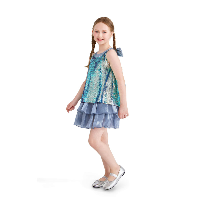 Blue Sylvara Sequin Ruffle Skirt Set