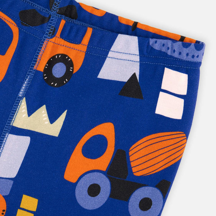 Organic Cotton Two Piece Pajama Set Blue Truck Print