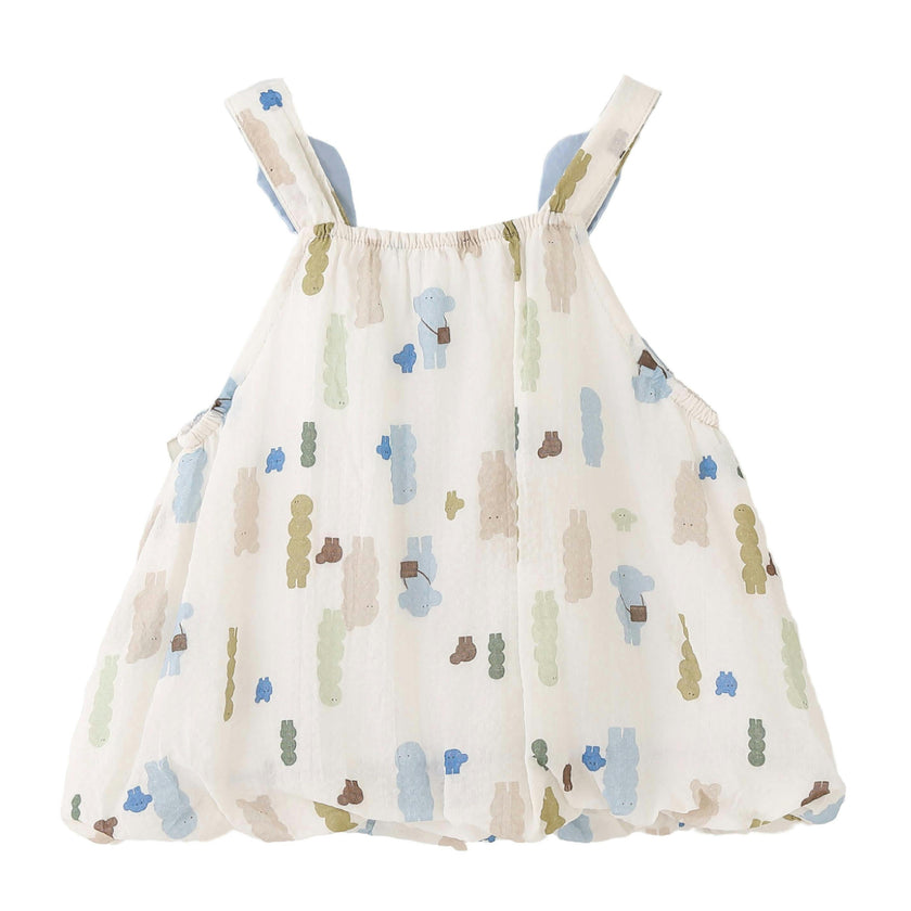 Blue Patterned Shoulder Strap Dress