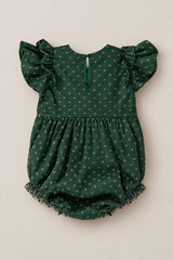 Baby Hattie Romper in Green Flocked Dot Tulle