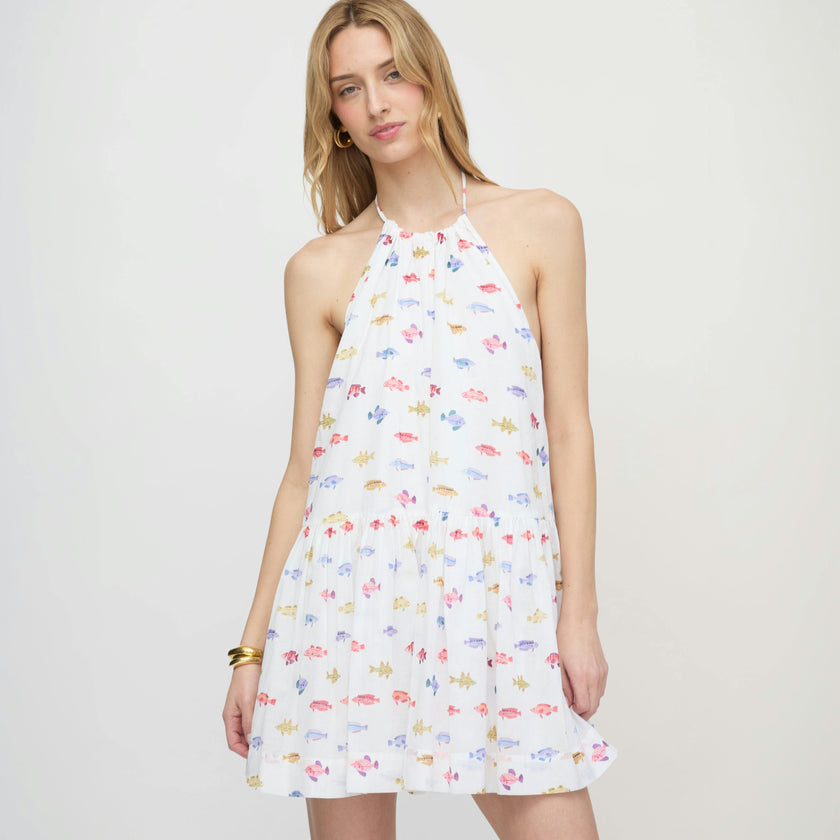 The Sol Tunic Dress - White Rainbow Fish