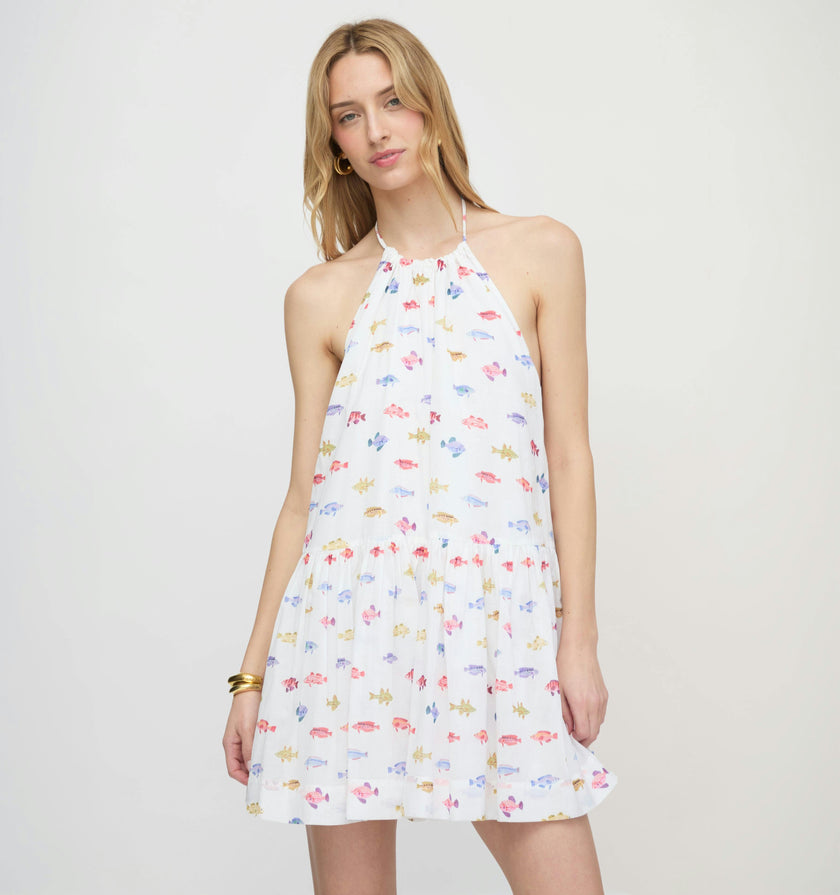 The Sol Tunic Dress - White Rainbow Fish