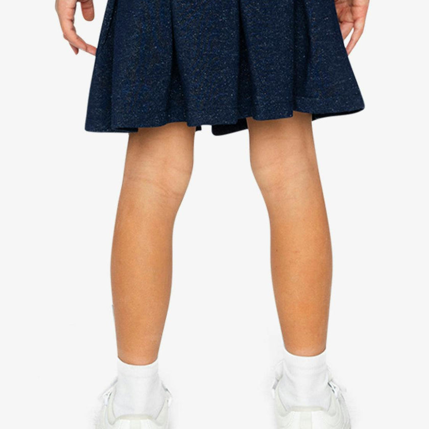 Pleated French Terry Skirt Navy Blue Denim