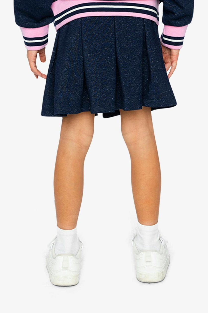 Pleated French Terry Skirt Navy Blue Denim