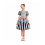 Retro Iridescent Puff-Sleeve Dress
