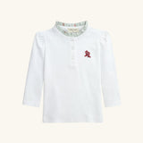 Ruffle Trim Long Sleeve Tee in White/Rodeo