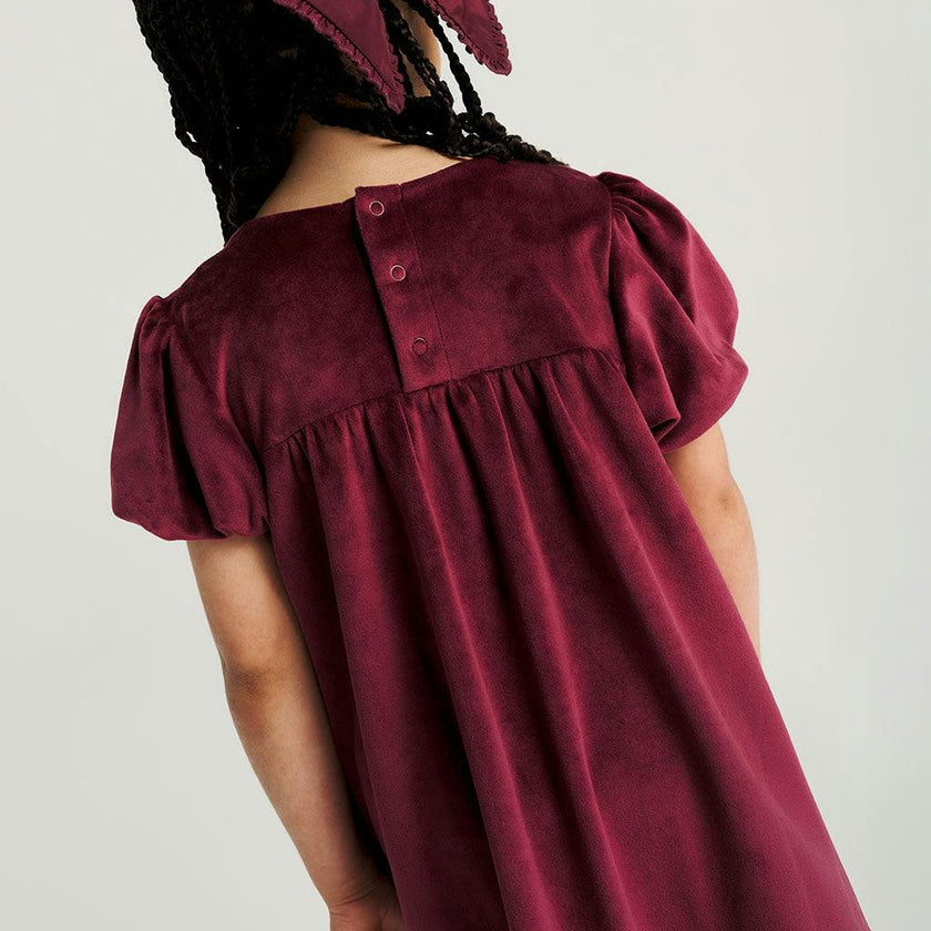 Cranberry Velour Bow Babydoll Dress