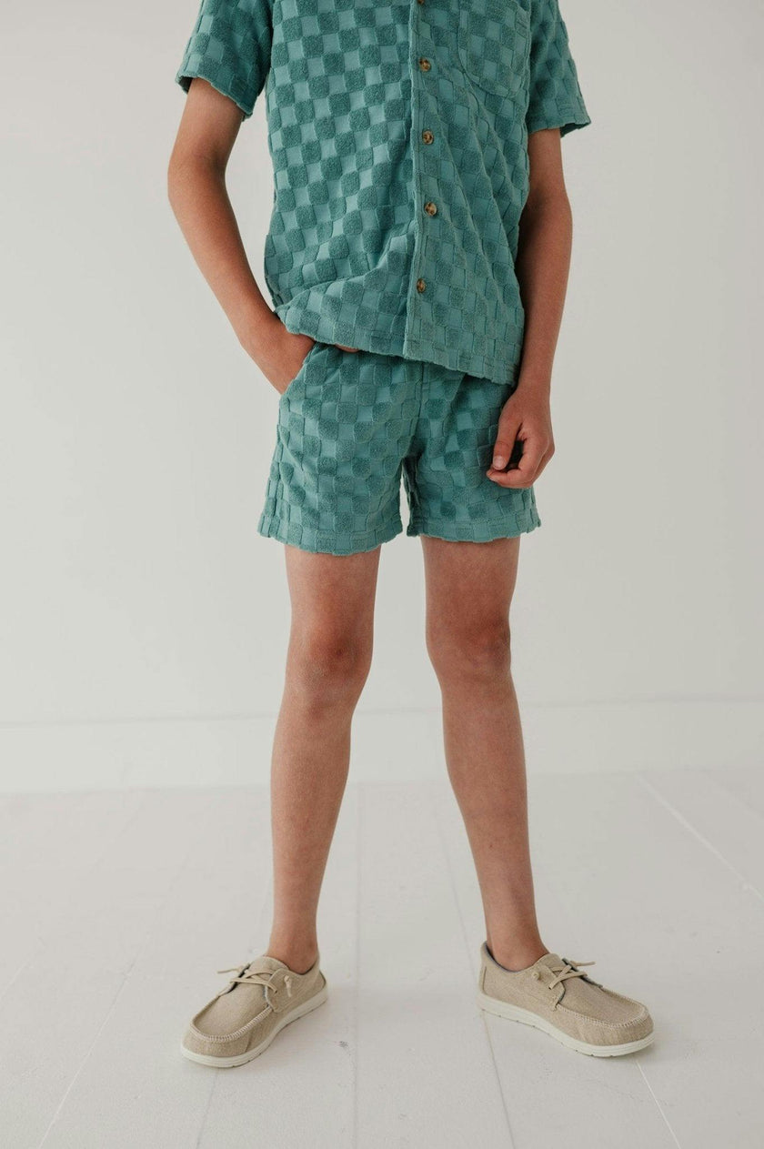 Boys Terry Shorts in Oil Blue Checkered