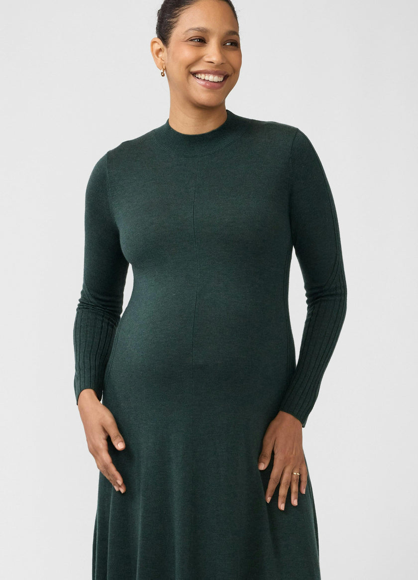 Long Sleeve Fit-and-Flare Sweater Maternity Midi Dress