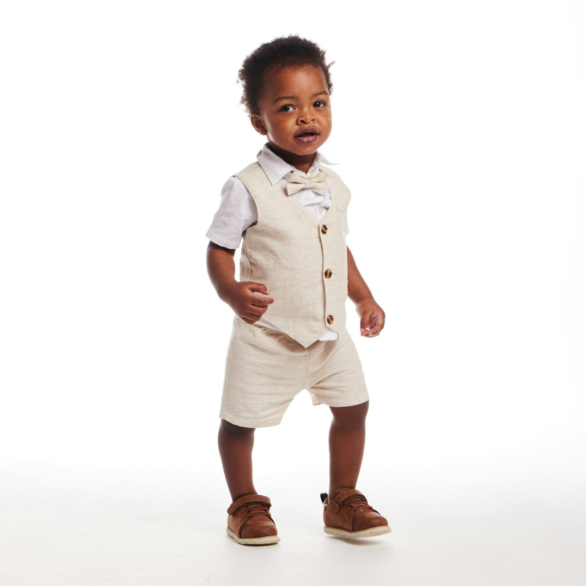 Infant Short Sleeve Buttondown Bowtie Vest Set