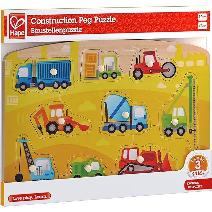 Hape: Peg Puzzle: Construction - 10pc Wooden Puzzle