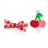 SPR - Cherry & Red Checkered Bow Hair Clips