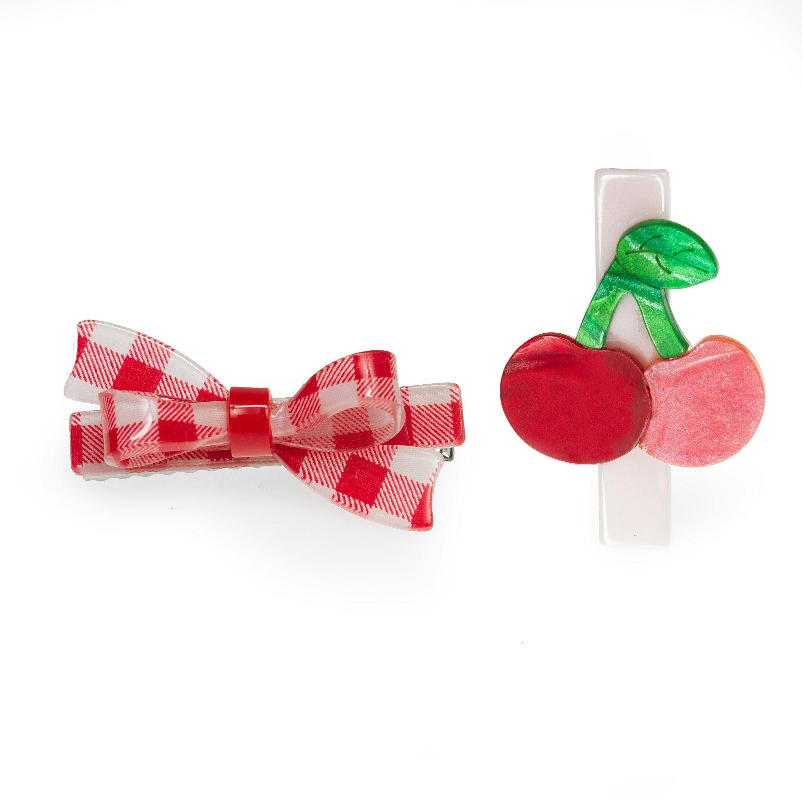 SPR - Cherry & Red Checkered Bow Hair Clips
