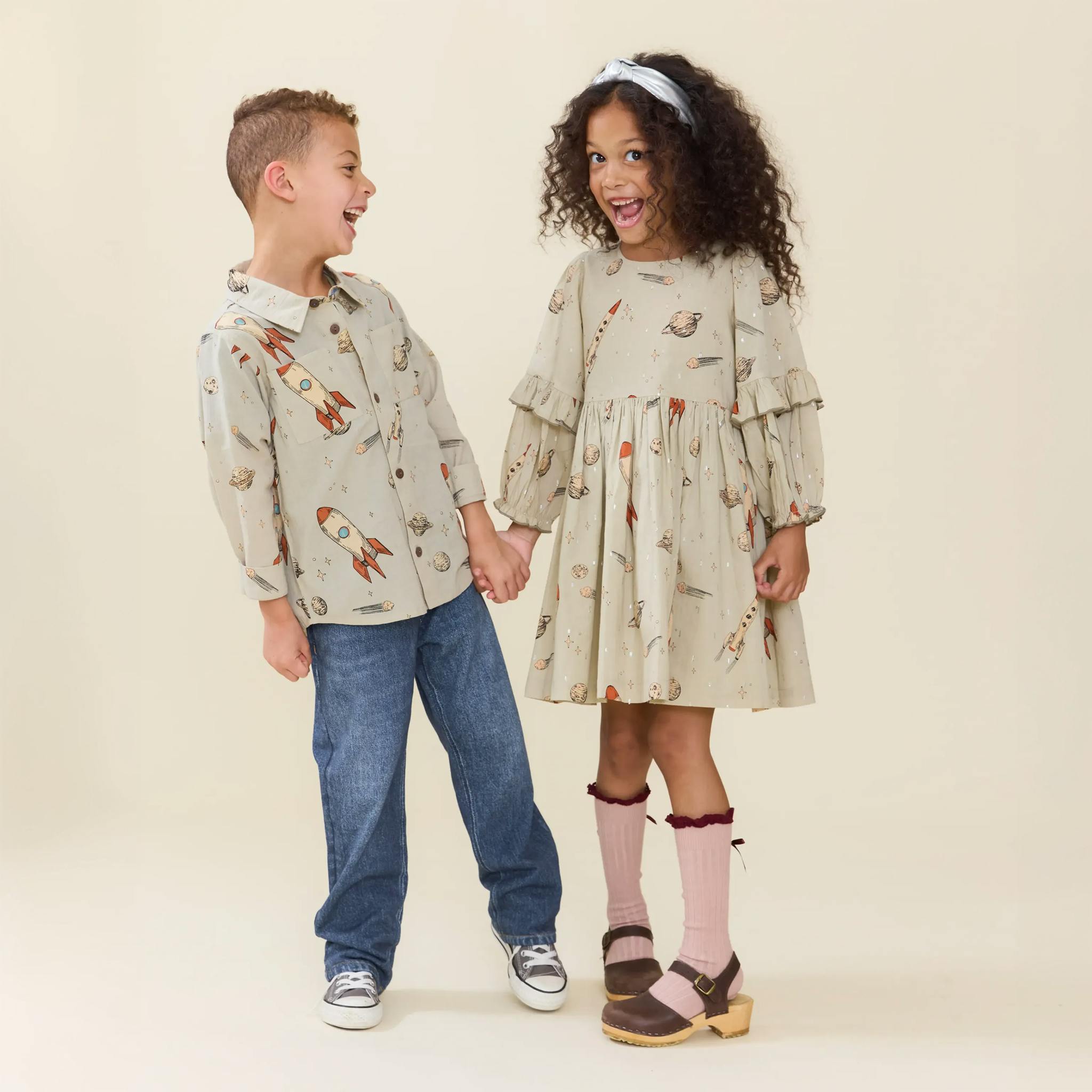 Girls Magnolia Dress - Space Rocket
