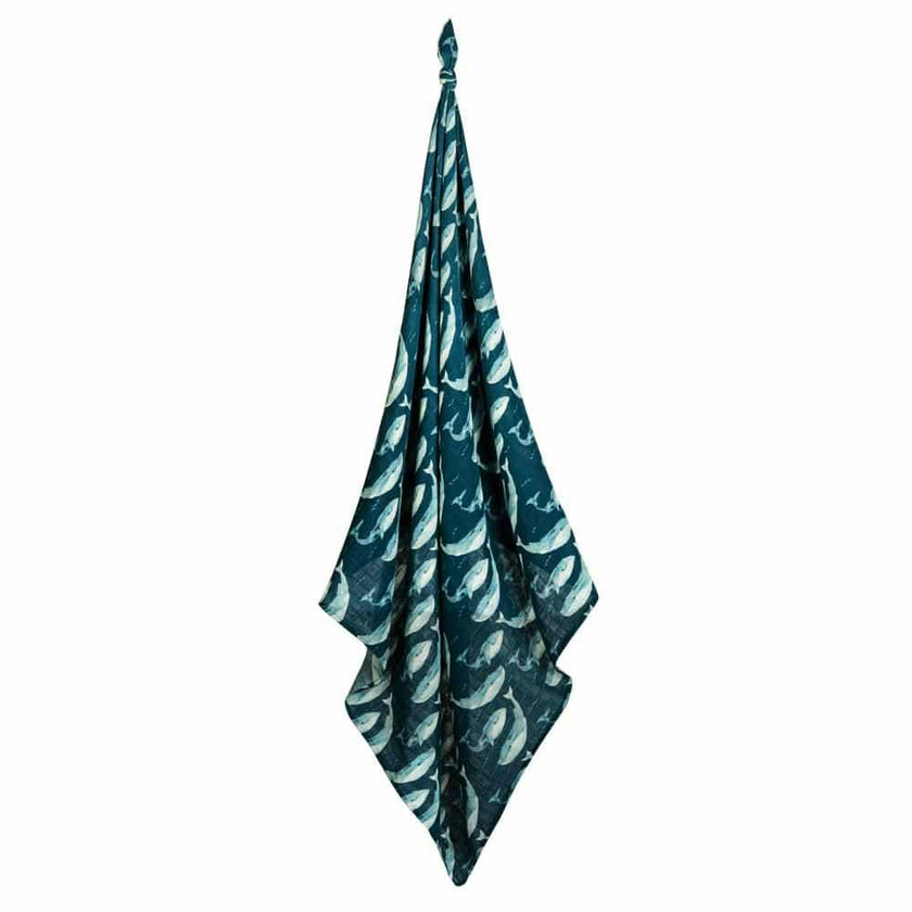 Blue Bamboo Muslin Swaddle Blanket