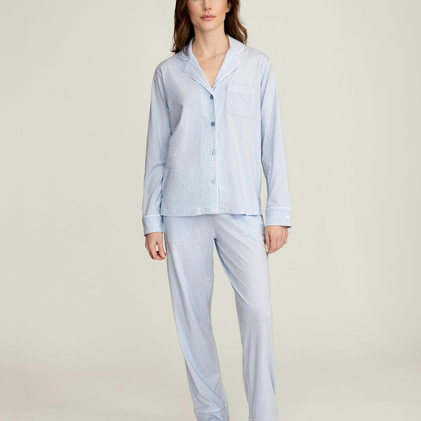 Women's Lightweight Pima Pajama Set in Periwinkle Geo